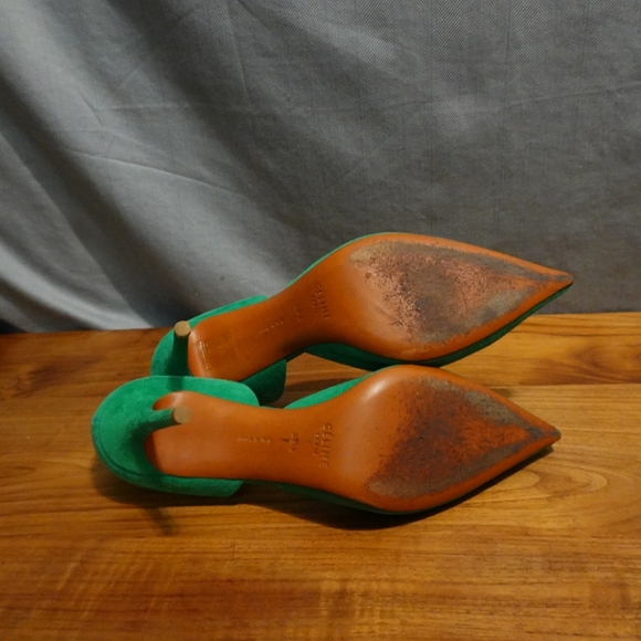 CÉLINE Green Suede D'Orsay Heels, size 38½ - Picture 5 of 10